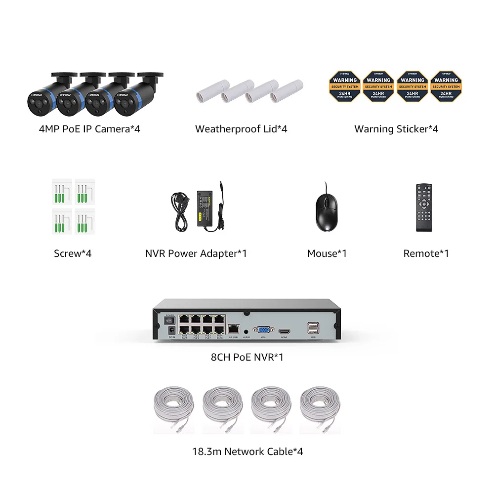 8CH NVR and 4 Camera H. VIEW 8ch 400W CCTV камера системы PoE H.265 CCTV камера системы 4mp комплект видеонаблюдения PoE 48V комплект видеонаблюдения Full HD - Цвет: 8CH NVR and 4 Camera