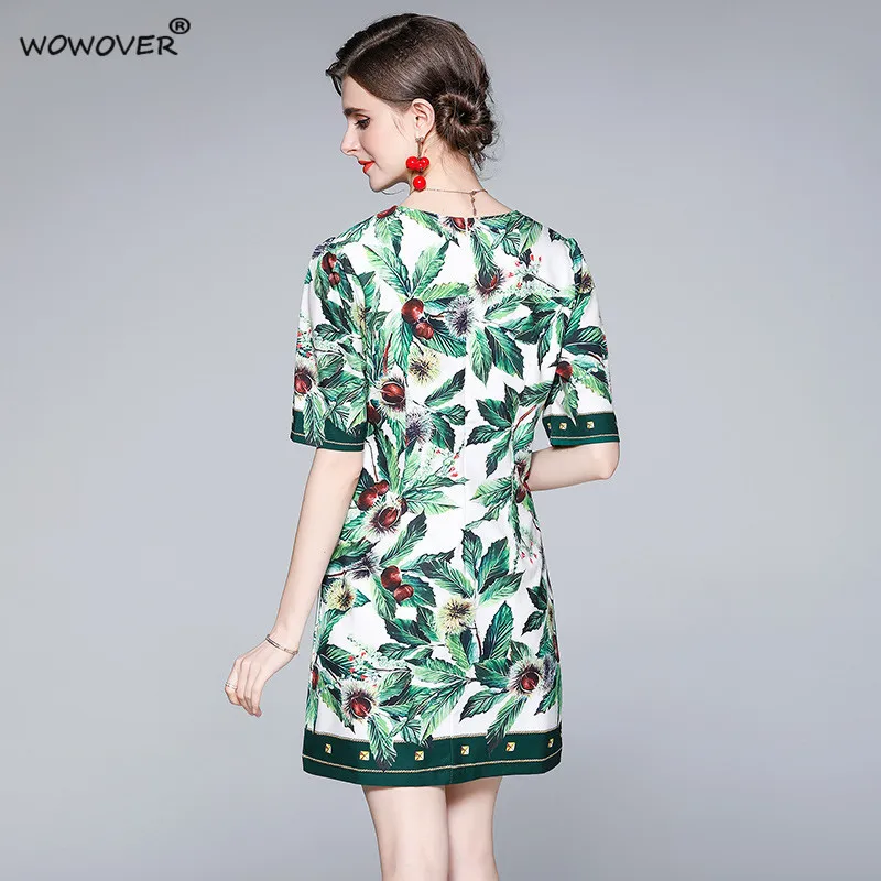

Summer Runway Fashion Square Collar Print Loose Waist Dress Women Short Sleeve Robe Femme Mini Casual Vintage Vestidos