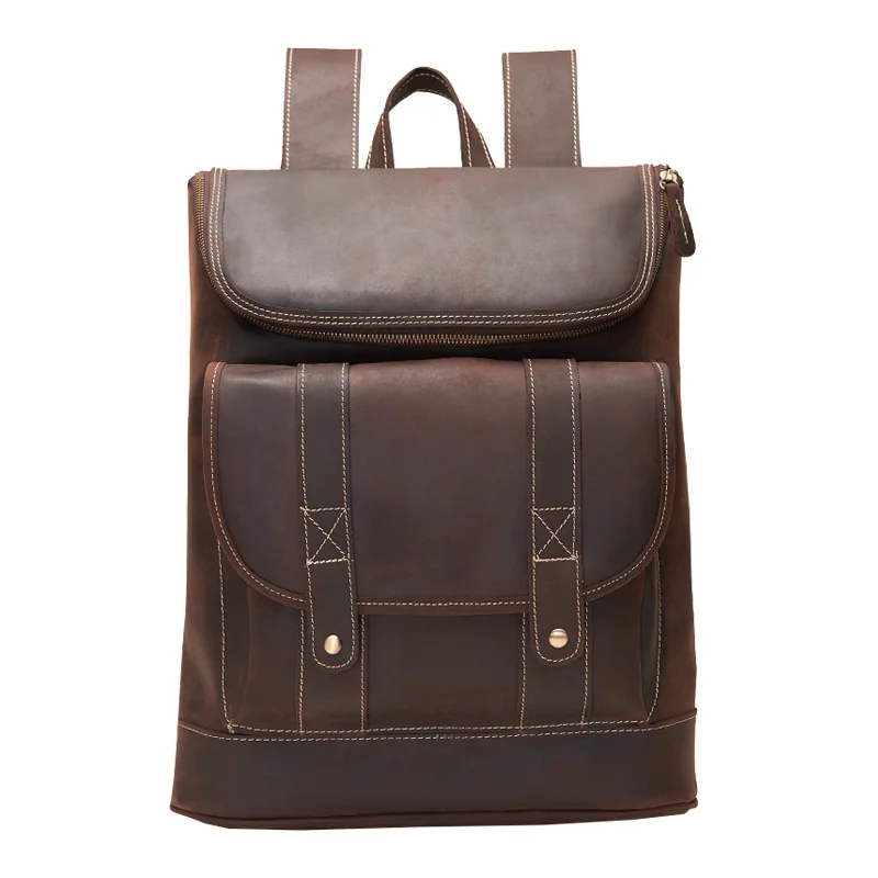 

New retro crazy horse leather men's large capacity computer bag first layer leather travel backpack Genuine Leather backpack