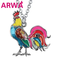 arwa enamel alloy floral farm rooster chicken hen necklace pendant chain fashion animals jewelry for women child charms gifts