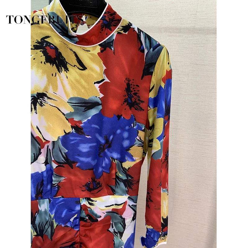 Цветочный цвет с длинными рукавами сексуальное асимметричное платье русалки