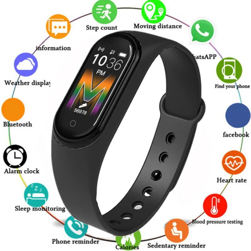 

M5 Color Screen Smart Band Blood Pressure Heart Rate Health Monitoring Fitness Tracker Waterproof Smart Wristbands