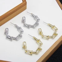 origin summer minimalist hollow out chain c shape hoop earrings creative gold silver color earrings party jewellery hot sale