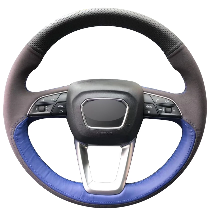 Черный Синий Натуральная кожа черный замшевый чехол рулевого колеса автомобиля