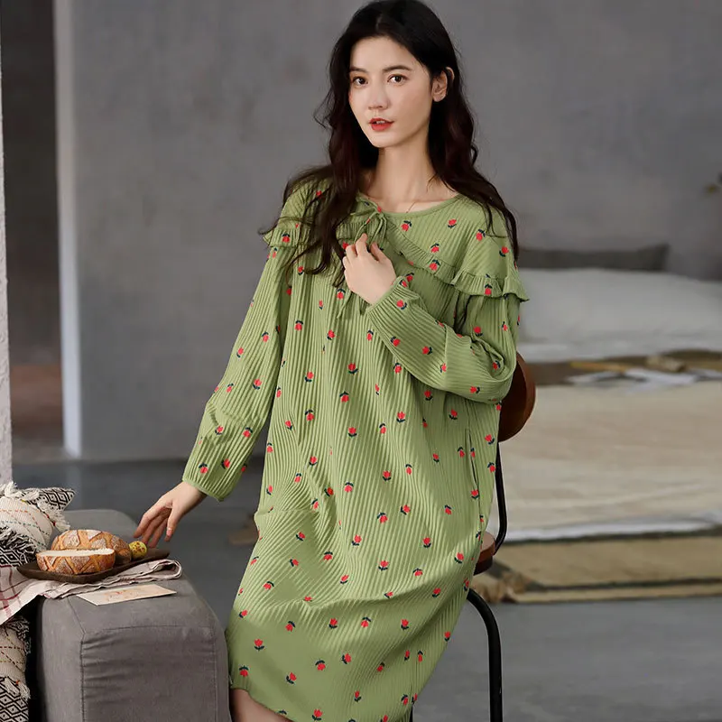 Женское длинное Ночное платье белая ночная рубашка с длинным рукавом сорочка