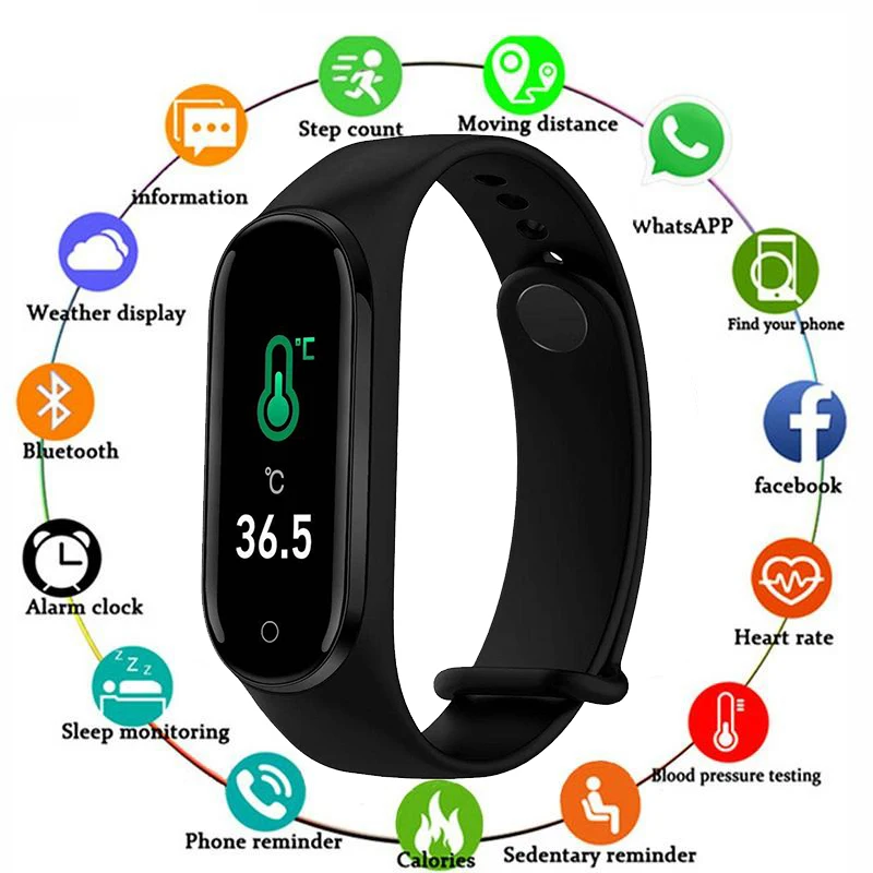 

Smart Band Thermometer New M4 Band Fitness Tracker Heart Rate Blood Pressure Fitness Bracelet For Android IOS Smart watch