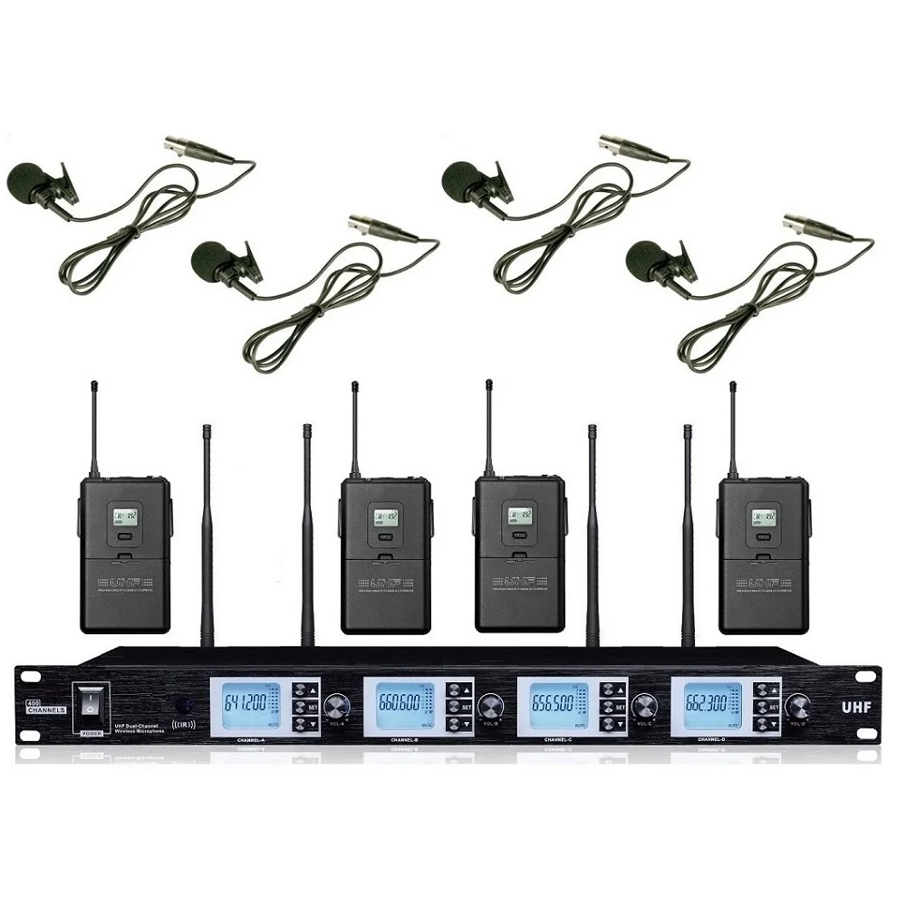 Встроенный UHF Micro Cravate 4x100 канальный Lavalier/отворотом беспроводной микрофонный