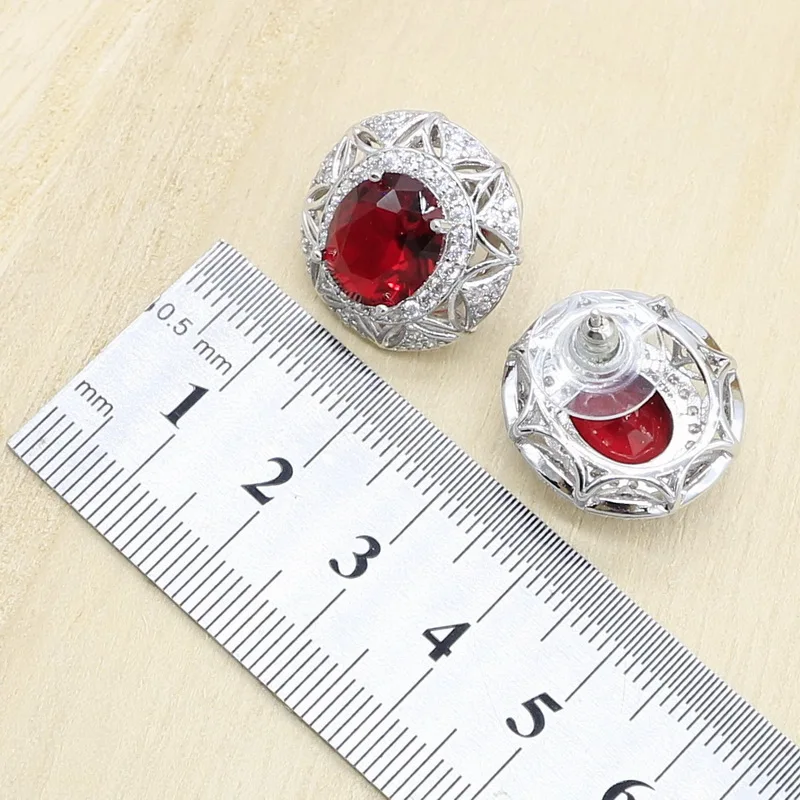 Серебряный цвет искусственный геометрический красный циркон браслет серьги