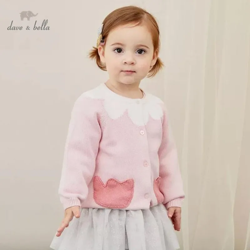DBJ14593 dave bella/осенний Модный кардиган с цветочным рисунком для маленьких девочек