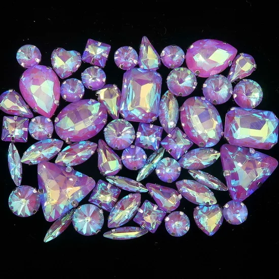 A38 Purple AB 50 шт./пакет формы микс серебро коготь Установка ясный и желейные конфеты стеклянные стразы цвета Кристалл пришить стразы торжественное платье туфель и сумки diy кружевной отделкой - Цвет: A38 Purple AB