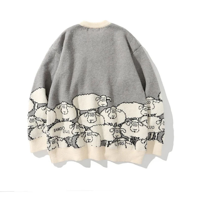 

ELKMU Creative Print Knitted Sweaters 2020 Winter Harajuku Casual Knitwear Jumper Loose Sweater Hiphop Streetwear Men Tops WE065