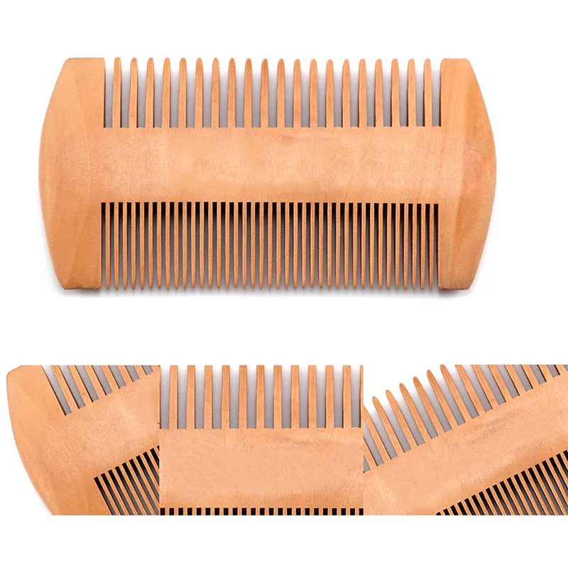 Двухсторонняя деревянная расческа для бороды Антистатическая мелкая и крупная