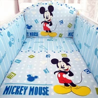 6pcs cartoon thick cot protector bumpers luxury cotton linen baby bedding set soft cotton crib sets 4bumpersheetpillowcase