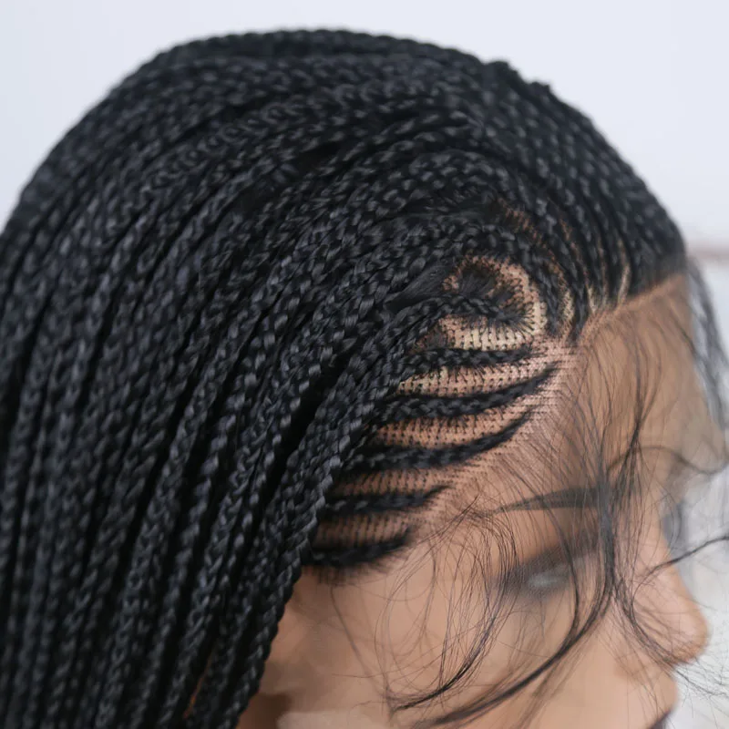 

RONGDUOYI Heat Resistant Fiber Hair Synthetic Lace Front Wig Braided Box Braids Wigs for Black Women Long Black Hair Lace Wigs