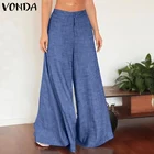Женские брюки из джинсовой ткани с широкими штанинами 2022 VONDA офисные женские брюки повседневные однотонные брюки палаццо женские брюки на молнии с высокой талией