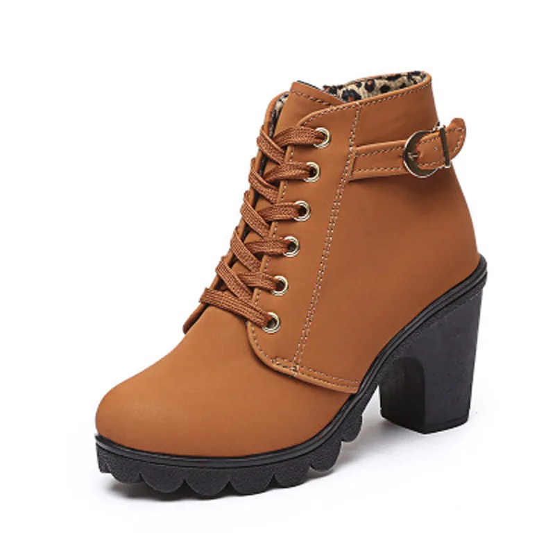 

Hot Sale Autumn Women Shoes High Heels Boots Lace-up Platform Ankle Boots Round Toe Ladies Martin Boots Plus Size 35-41 XKD2035