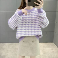 pullover women sweaters autumn 2020 loose knit sweater plaid sweaters womens jumper loose