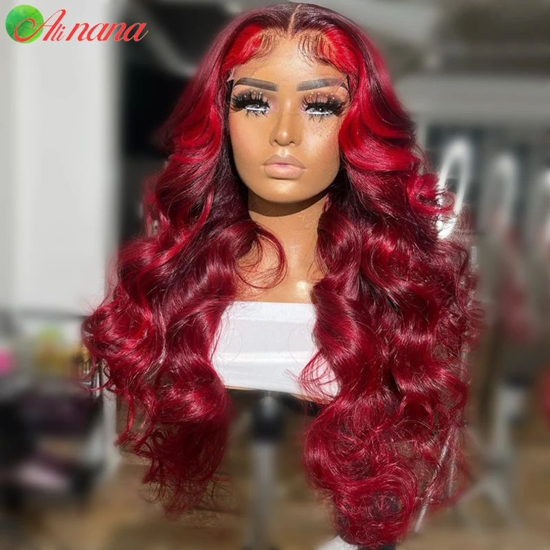 Ombre Highlights Red Color 13x4 Lace Frontal Wig Swiss Transparent Lace Body Wave Wig Brazilian Human Hair Wigs For Black Women