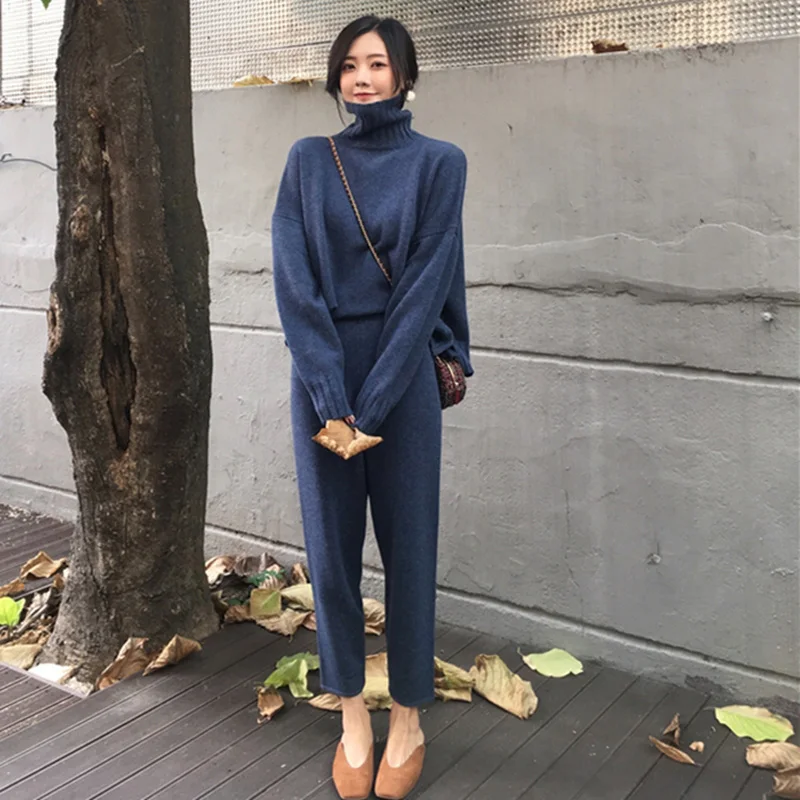 Комплект из 2 предметов зима 2019 Новый Свободный Повседневный пуловер с круглым