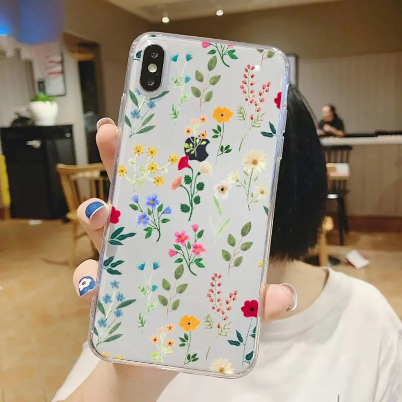 

Flowers art design pattern Phone Case Transparent soft For iphone 5 5s 5c se 6 6s 7 8 11 12 plus mini x xs xr pro max