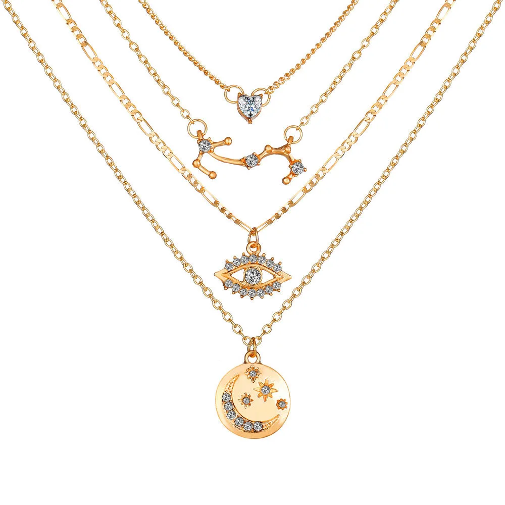 Колье золотого цвета ожерелье для женщин 4 слоя Звезда Луна солнце подвеска