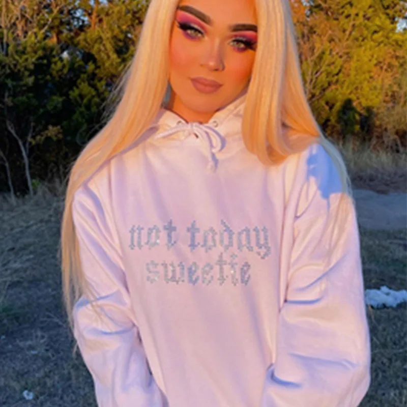 

Europe and America Harajuku Shadow Women's Dark Letter Pattern Hot Rhinestone Street Hoodie Loose Sports Jacket Keeps Warm Y2K