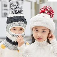 pompom kids winter hats ears girls boys children warm caps scarf set baby bonnet enfant knitted cute hat best gift