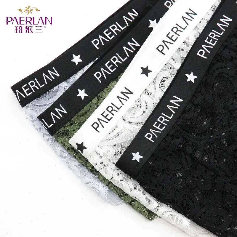 

PAERLAN Summer Cutout Lace Trim Panties Female Multi-color Sexy Letter Band Solid Waist Mid-high Hips Briefs Plus Size Womens