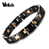 vinterly chain bracelet black gold color ceramic health energy magnetic hematite bracelets bangles women friendship jewelry