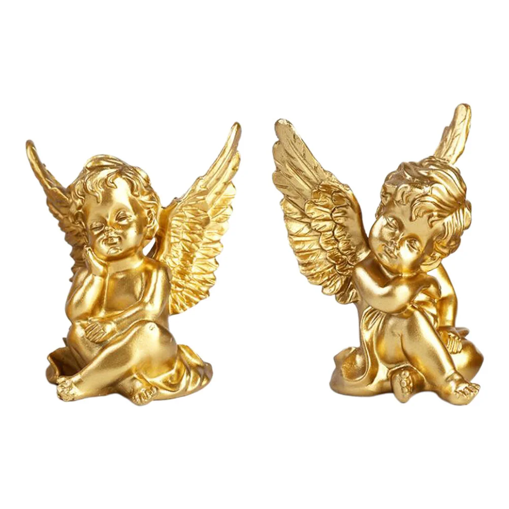 

2Pcs Resin Angel Figurine Vivid Desktop Adornments Retro Statue Decoration