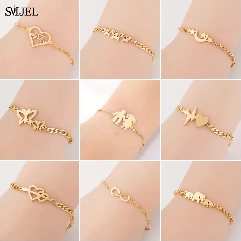 Женский браслет из нержавеющей стали SMJEL с подвесками в виде сердца 2020|Цепочки и