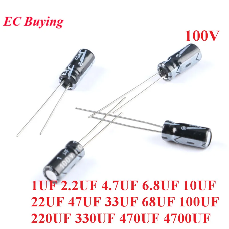 

50pcs DIP Electrolytic Capacitor 100V 10uf 22uf 47UF 1UF 2.2UF 4.7UF 6.8UF 33UF 68UF 100UF 220UF 330UF 470UF 4700UF ±20%