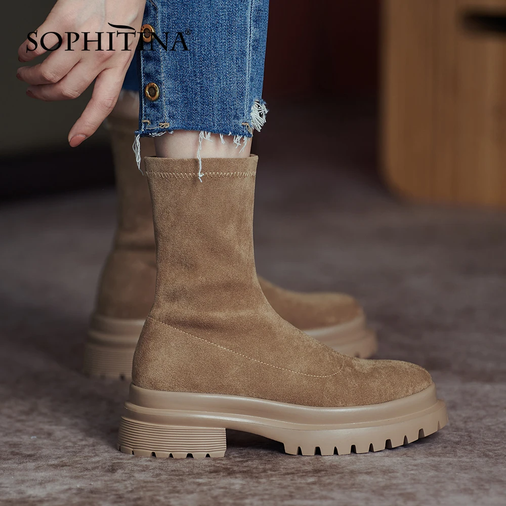 

Женские замшевые ботинки на платформе SOPHITINA, повседневные ботильоны на толстой подошве, без застежки, повседневная обувь, WO866