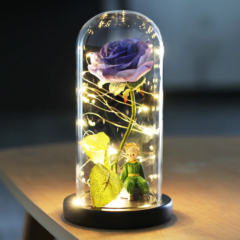 

6 Colour Little Prince Artificial Flower Home Decor Red Rose In A Glass Dome On A Wooden Base For Wedding Birthday Party Gift
