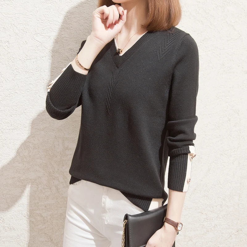 

Sweater Women Casual Long Sleeve Pullover Female Autumn Knitted Tops Streetwear Black