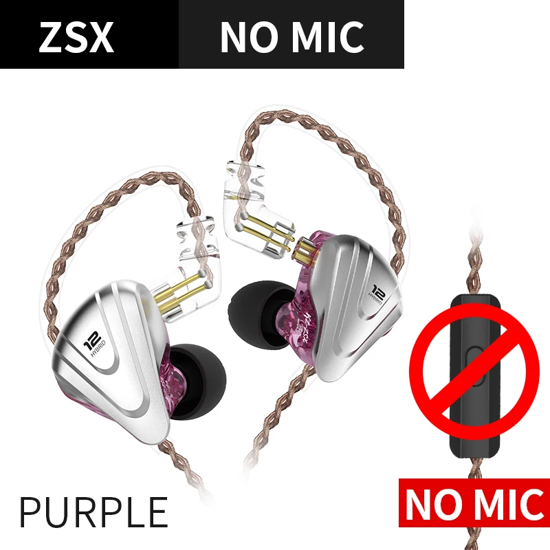 Purple no mic KZ ZSX Терминатор 5BA 1DD гибридные наушники-вкладыши HIFI металлическая гарнитура Музыка Спорт ZS10 PRO AS12 AS16 ZSN PRO C12 A10 V90 AS10 P1 - Цвет: Purple no mic