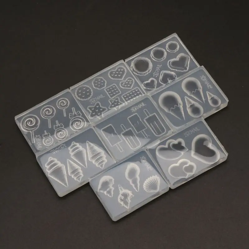 

13MC 8Pcs Food 3D Acrylic Mold Kit Nail Art DIY Decoration Ice Cream Biscuit Mix Design Epoxy Resin Mold Jewelry Making Tools