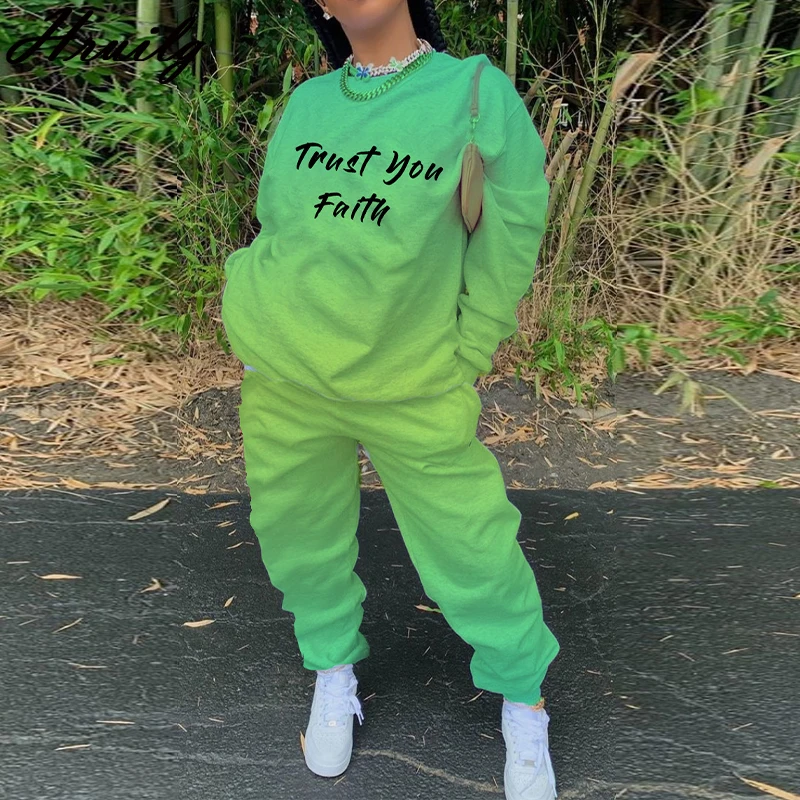

Two Piece Set Women O Neck Sweatshirt Long Pants Elastic Waist Two-piece Suit Letter Print Fashion Fitness Tracksuit for Women