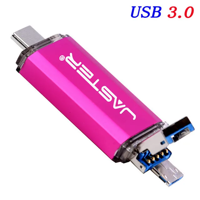 Pink JASTER 3 в 1 OTG(Android& USB& Type_C) флеш-накопитель USB 3,0 Металлический пользовательский флеш-накопитель 64 ГБ 32 ГБ 16 ГБ 8 ГБ 4 ГБ свадебные подарки - Цвет: Pink