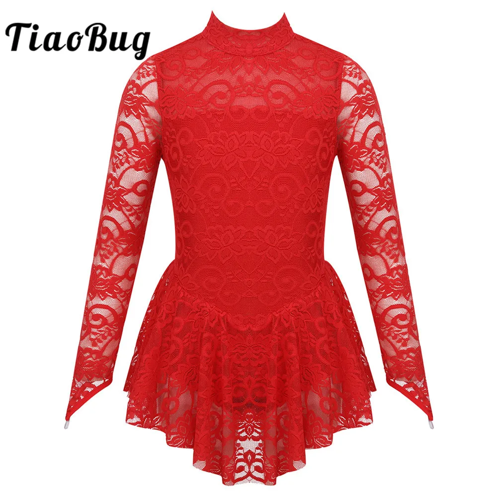 TiaoBug детское кружевное платье с длинными рукавами для девочек гимнастическое