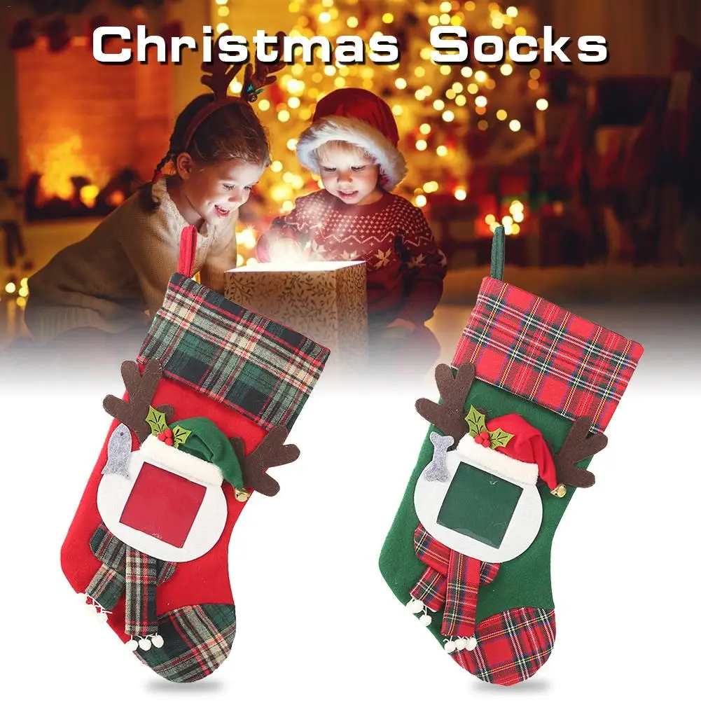 1 шт. рождественские носки прозрачная фоторамка в клетку новое Рождественское