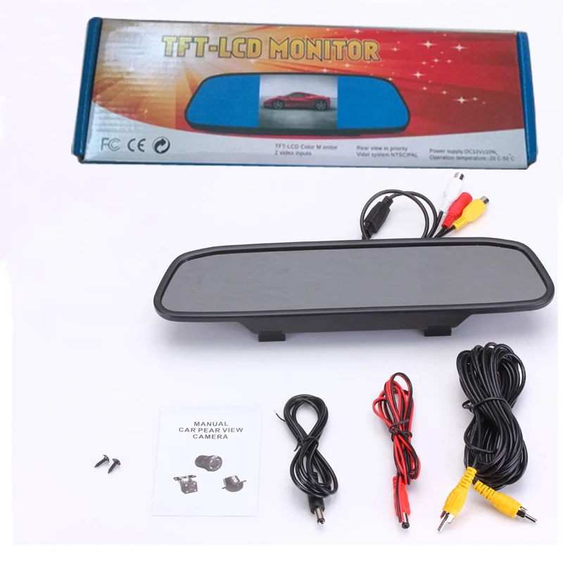 Podofo 4 3 "TFT lcd Автомобильный парковочный зеркальный монитор заднего вида 2 видео
