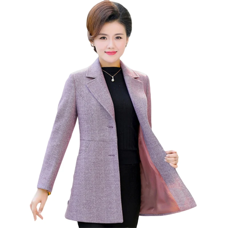 

New Middle-aged women Striped Woolen Jacket Autumn winter Jackets Plus size Women's loose Casual Wool coats overcoat 4XL F1158