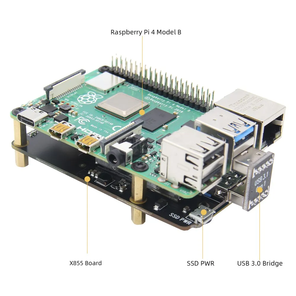 Плата расширения Raspberry pi X855 V1.3 mSATA SSD чехол для Pi 4 Model B ( 4B)|Демонстрационные стенды|