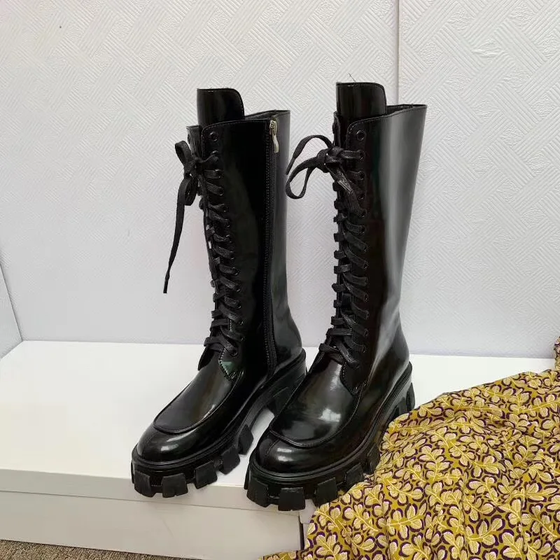 Botas Mujer сапоги из лакированной кожи женская обувь для подиума Bota Feminina на платформе