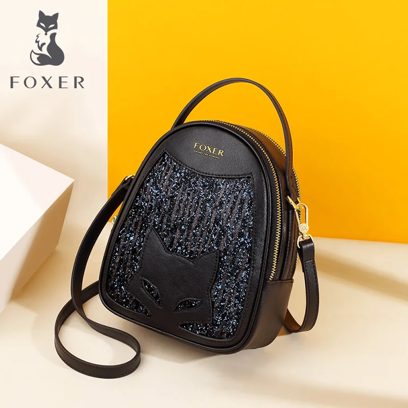 Женская мини сумка Кроссбоди Foxer модная блестящая вечерняя тоут из воловьей кожи