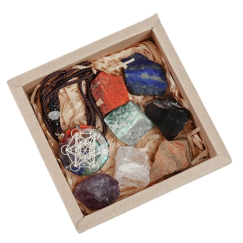 

Seven Chakra Pendant Set Natural Raw Ore Big Crushed Stone Aura Energy Stone