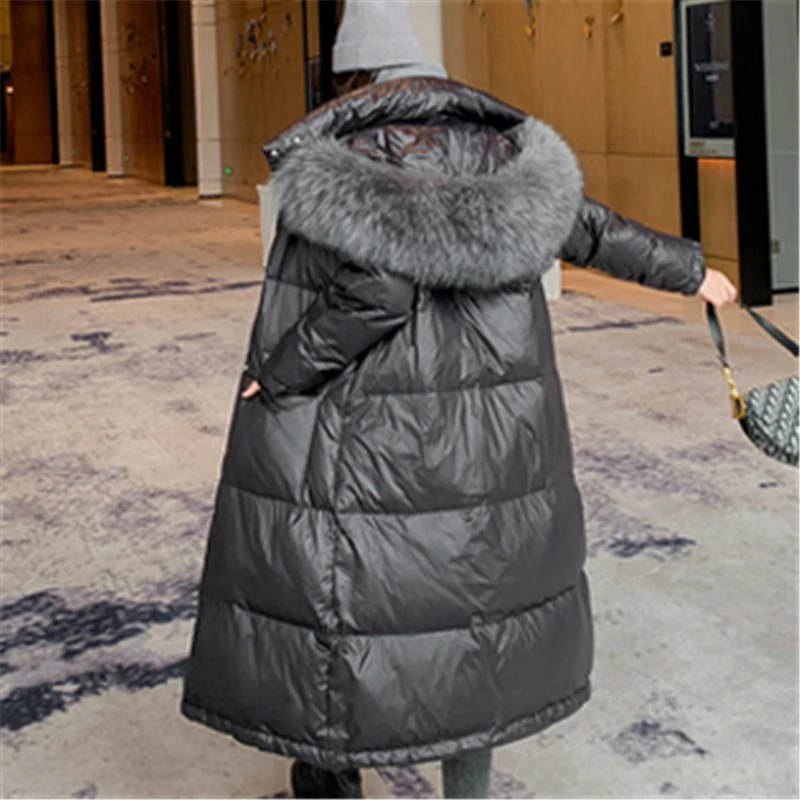 

Thick down padded jacket women 2020 winter new style loose fur collar long over the knee fashion Warm Female Parka M214