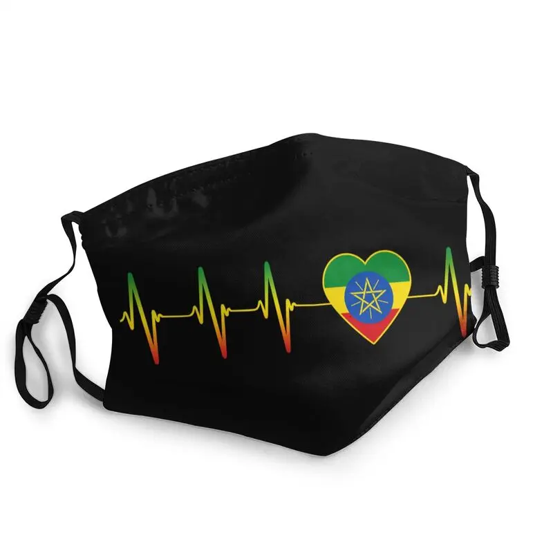 

Ethiopian Heartbeat Non-Disposable Unisex Mouth Face Mask I Love Ethiopia Pride Dustproof Protection Respirator Mouth-Muffle