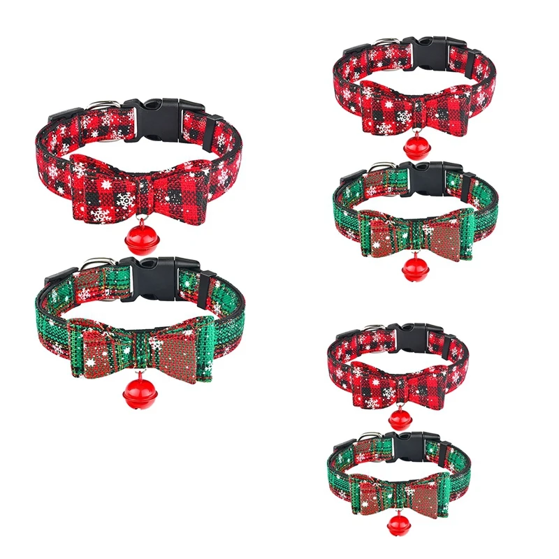 

Christmas Dog Collar Bowtie for Dogs,Plaid Snowflake Pattern Bow Adjustable Tie Dog Collars Pet Xmas Dog Bow Tie